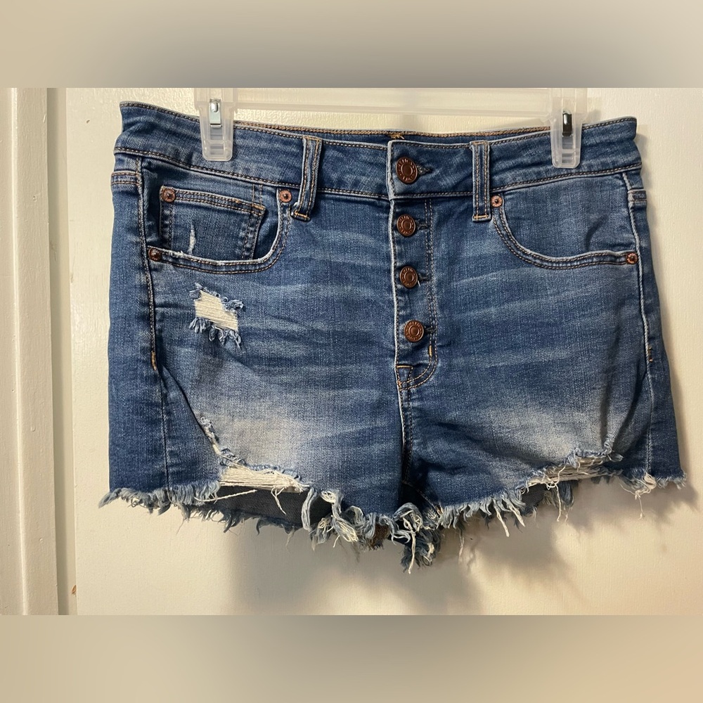 American Age Blue Distressed Jean HighWaisted Shortie Shorts